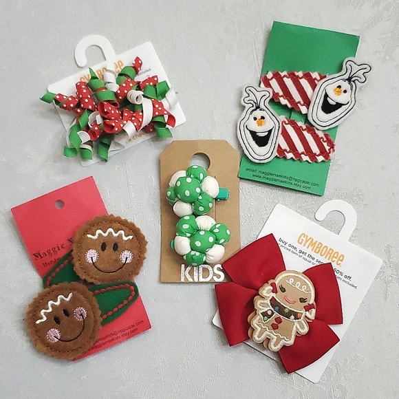 Lot of (5) Christmas Holiday Hair Clips Set - Picture 1 of 8